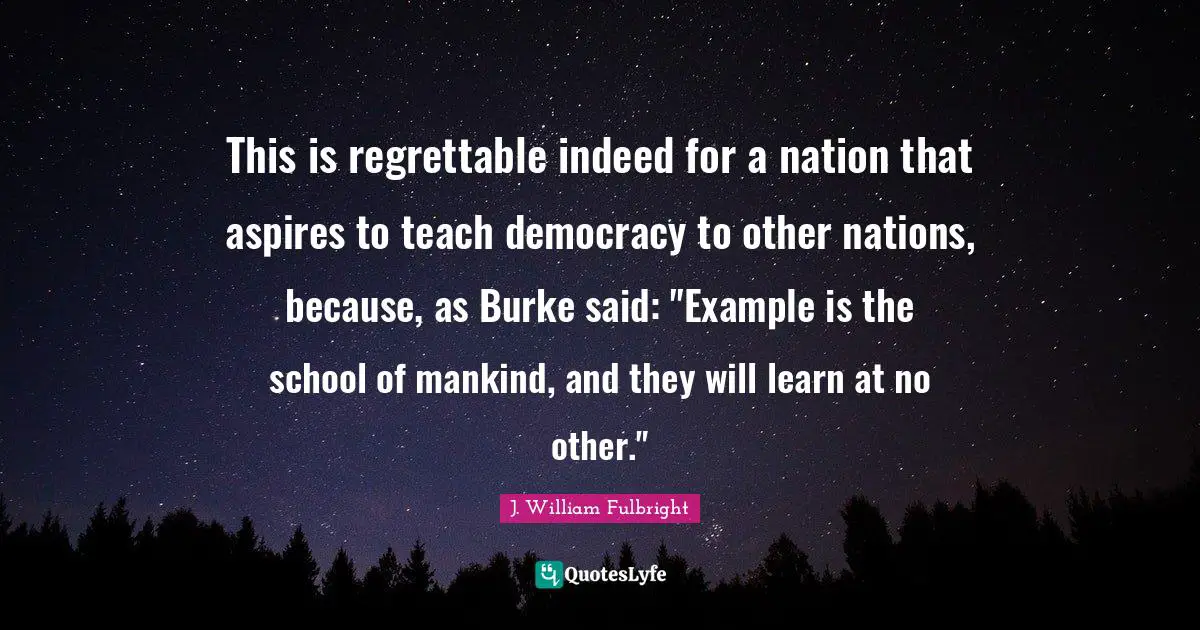 This is regrettable indeed for a nation that aspires to teach democracy to other nations, because, as Burke said: "Example is the school of mankind, and they will learn at no other."
