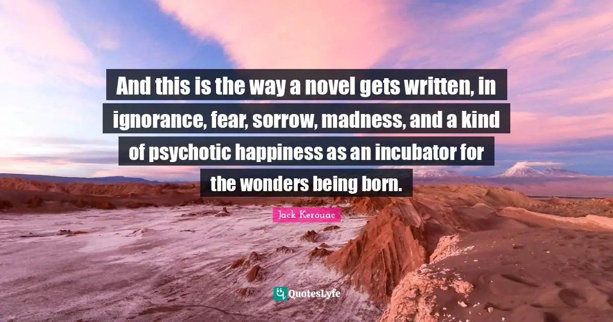 And this is the way a novel gets written, in ignorance, fear, sorrow, madness, and a kind of psychotic happiness as an incubator for the wonders being born.