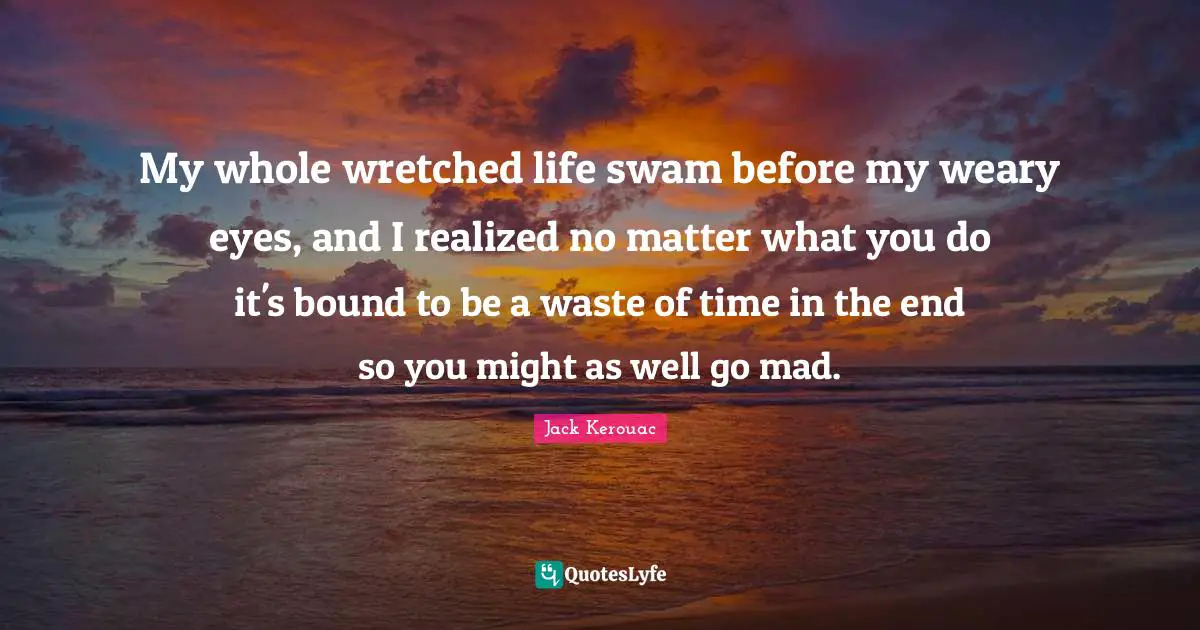 My whole wretched life swam before my weary eyes, and I realized no matter what you do it's bound to be a waste of time in the end so you might as well go mad.