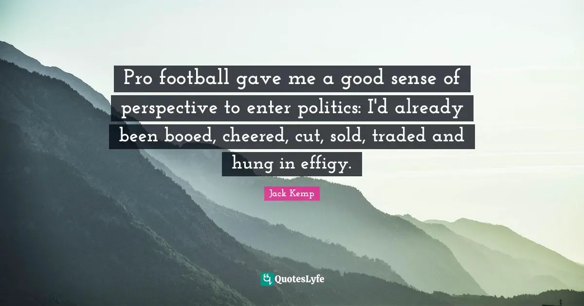 Pro Quotes: "Pro football gave me a good sense of perspective to enter politics: I'd already been booed, cheered, cut, sold, traded and hung in effigy."