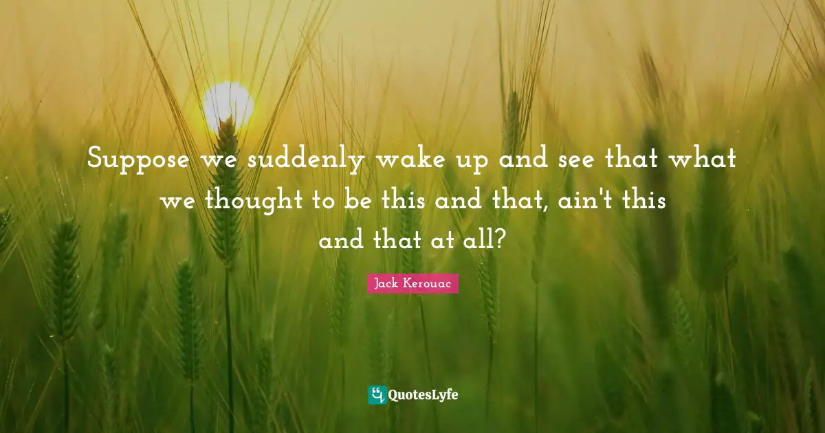 Suppose we suddenly wake up and see that what we thought to be this and that, ain't this and that at all?