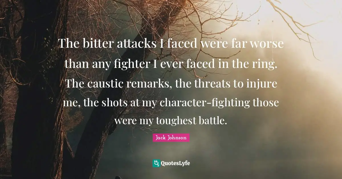The bitter attacks I faced were far worse than any fighter I ever faced in the ring. The caustic remarks, the threats to injure me, the shots at my character-fighting those were my toughest battle.