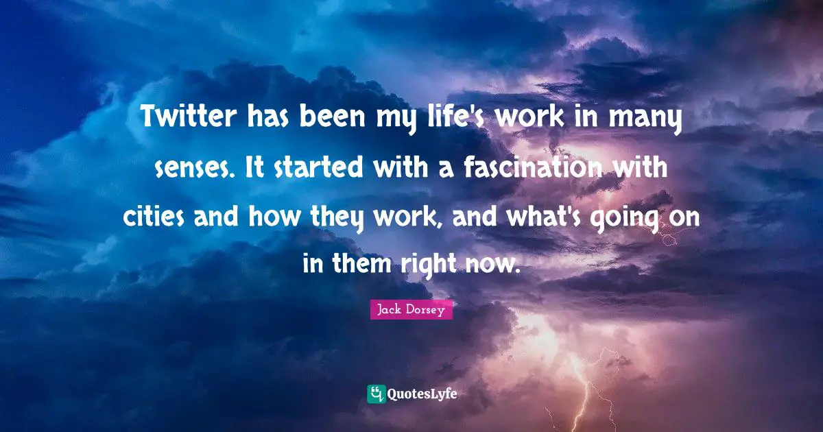 Twitter has been my life's work in many senses. It started with a fascination with cities and how they work, and what's going on in them right now.