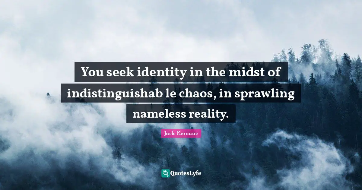 Nameless Quotes: "You seek identity in the midst of indistinguishab le chaos, in sprawling nameless reality."