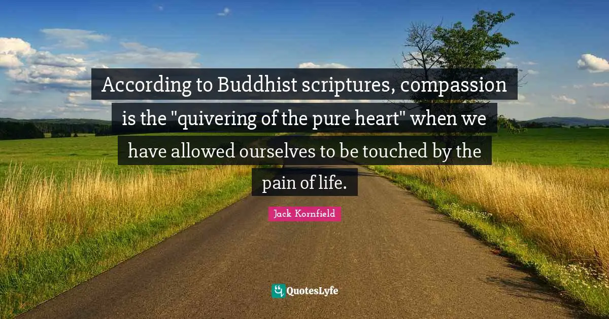 According to Buddhist scriptures, compassion is the "quivering of the pure heart" when we have allowed ourselves to be touched by the pain of life.