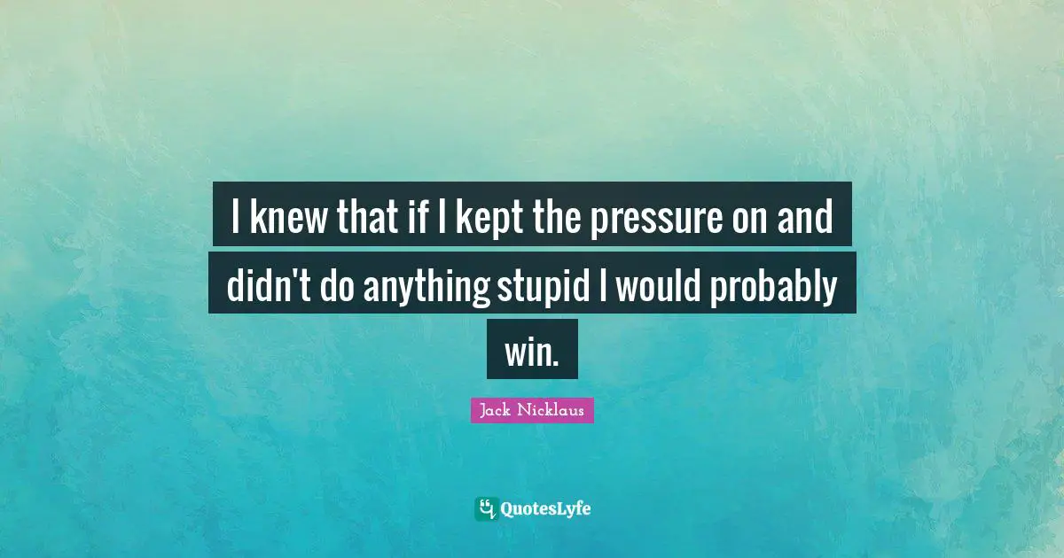 I knew that if I kept the pressure on and didn't do anything stupid I would probably win.