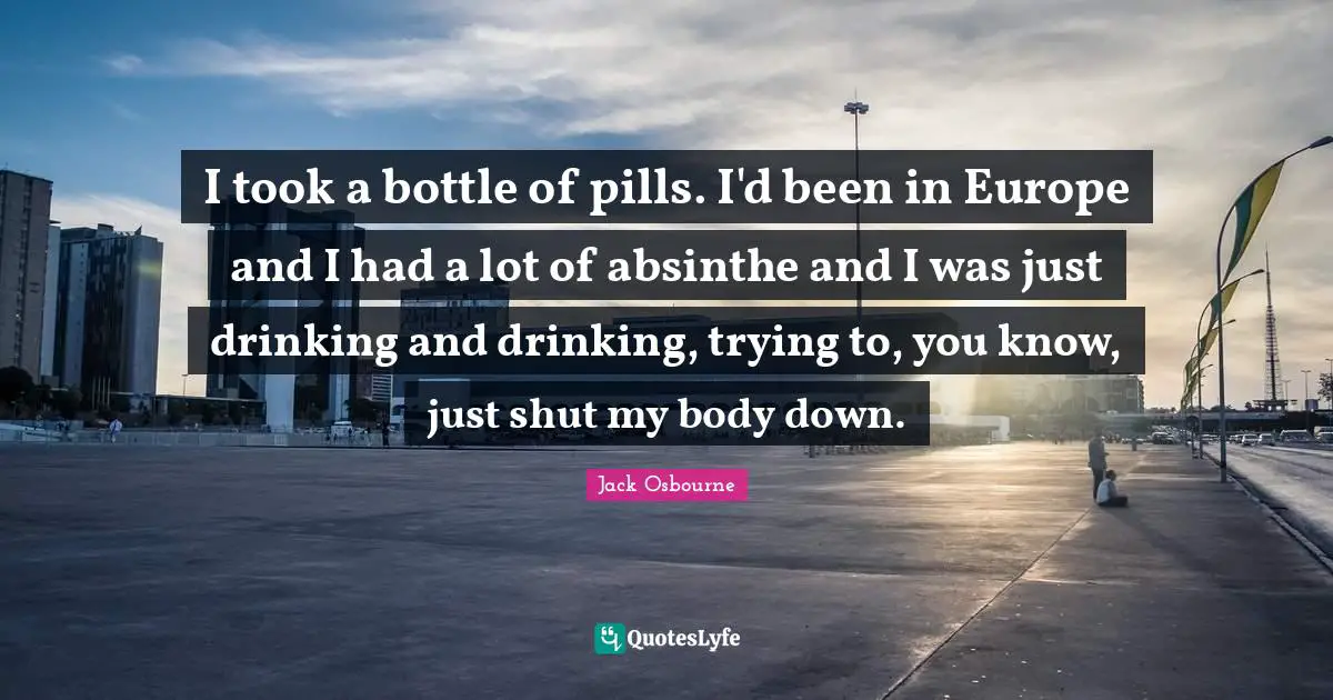 I took a bottle of pills. I'd been in Europe and I had a lot of absinthe and I was just drinking and drinking, trying to, you know, just shut my body down.