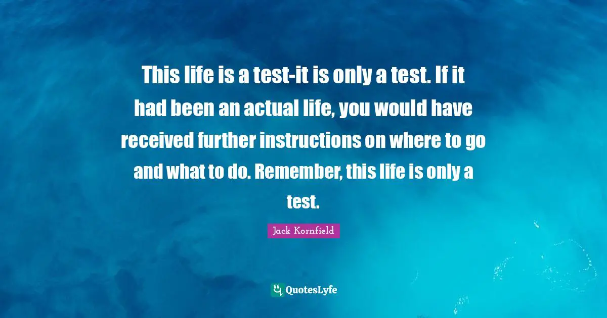 This life is a test-it is only a test. If it had been an actual life, you would have received further instructions on where to go and what to do. Remember, this life is only a test.