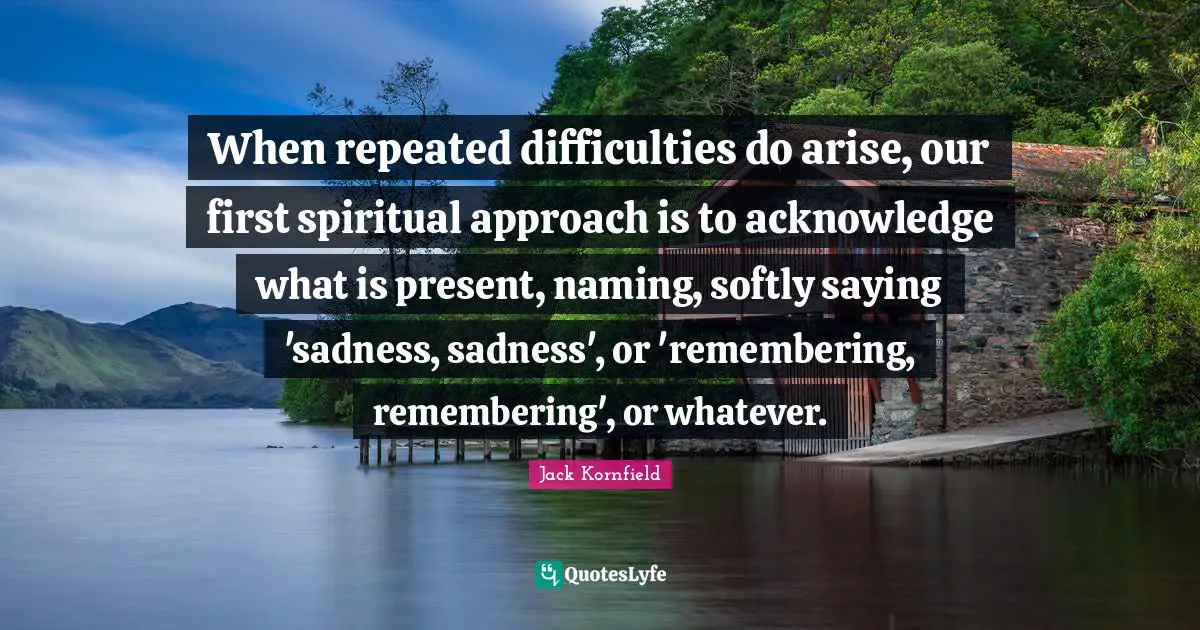 When repeated difficulties do arise, our first spiritual approach is to acknowledge what is present, naming, softly saying 'sadness, sadness', or 'remembering, remembering', or whatever.