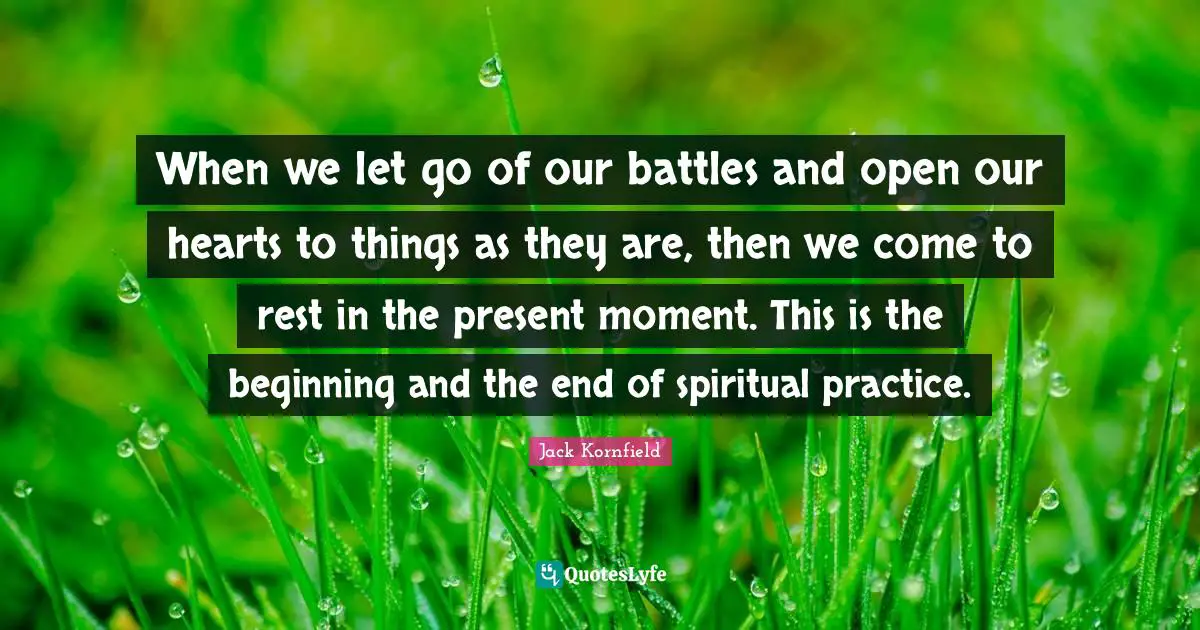 Spiritual Practice Quotes: "When we let go of our battles and open our hearts to things as they are, then we come to rest in the present moment. This is the beginning and the end of spiritual practice."