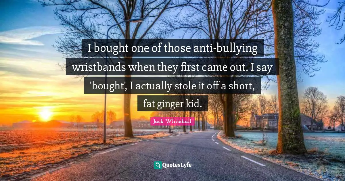 I bought one of those anti-bullying wristbands when they first came out. I say 'bought', I actually stole it off a short, fat ginger kid.