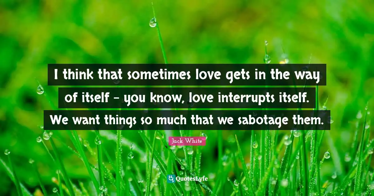 Jack White Quotes: "I think that sometimes love gets in the way of itself - you know, love interrupts itself. We want things so much that we sabotage them."