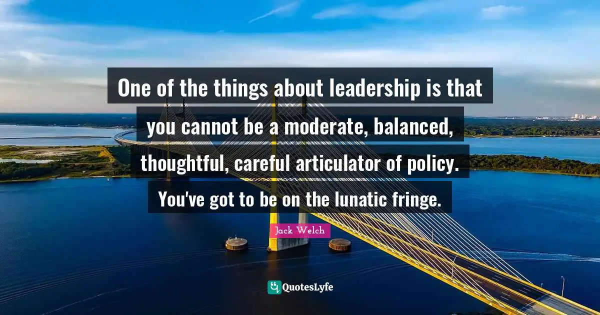 One of the things about leadership is that you cannot be a moderate, balanced, thoughtful, careful articulator of policy. You've got to be on the lunatic fringe.