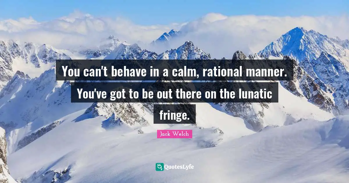 You can't behave in a calm, rational manner. You've got to be out there on the lunatic fringe.