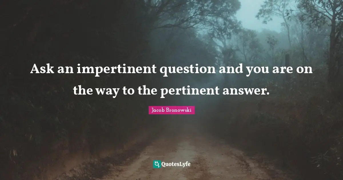 Ask an impertinent question and you are on the way to the pertinent answer.