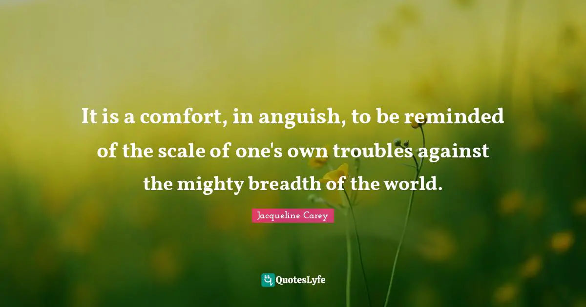 Jacqueline Carey Quotes: "It is a comfort, in anguish, to be reminded of the scale of one's own troubles against the mighty breadth of the world."