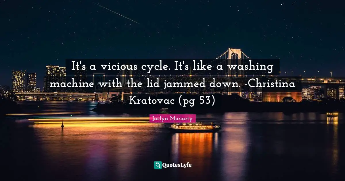 It's a vicious cycle. It's like a washing machine with the lid jammed down. -Christina Kratovac (pg 53)