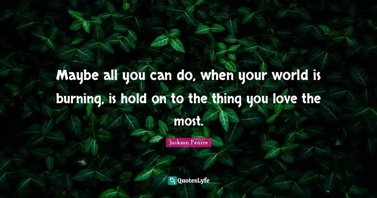 Maybe all you can do, when your world is burning, is hold on to the thing you love the most.