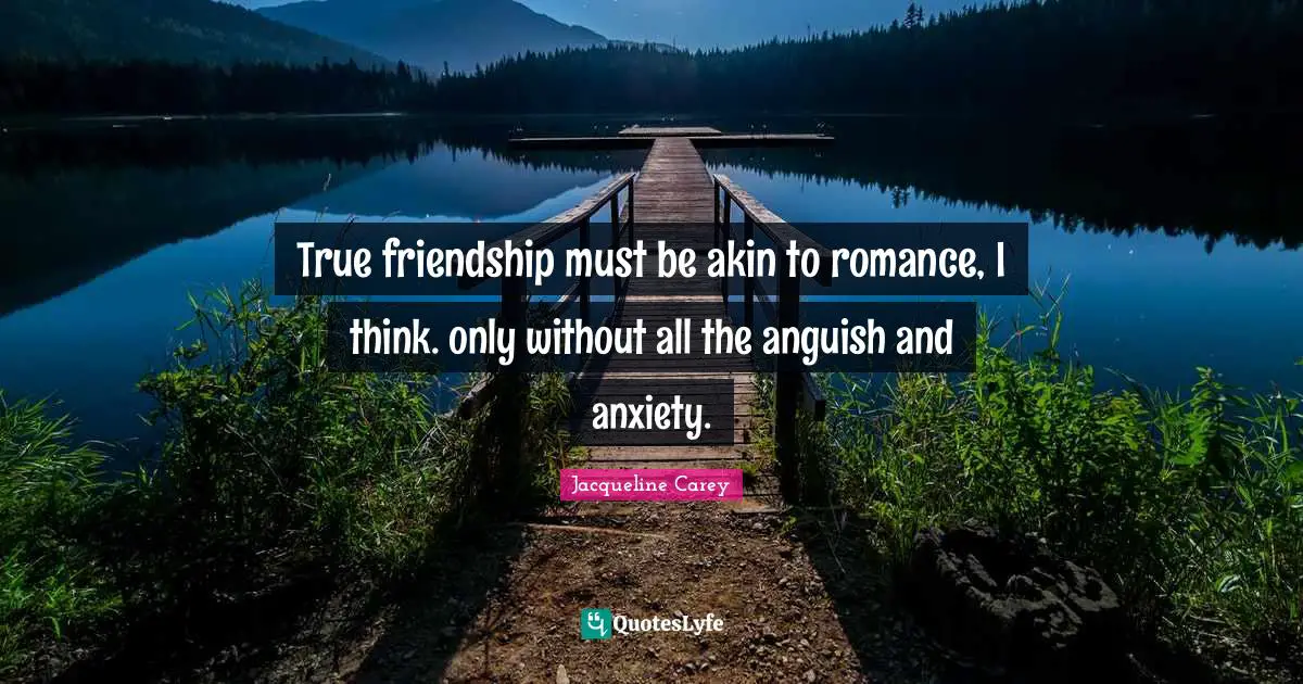 True friendship must be akin to romance, I think. only without all the anguish and anxiety.
