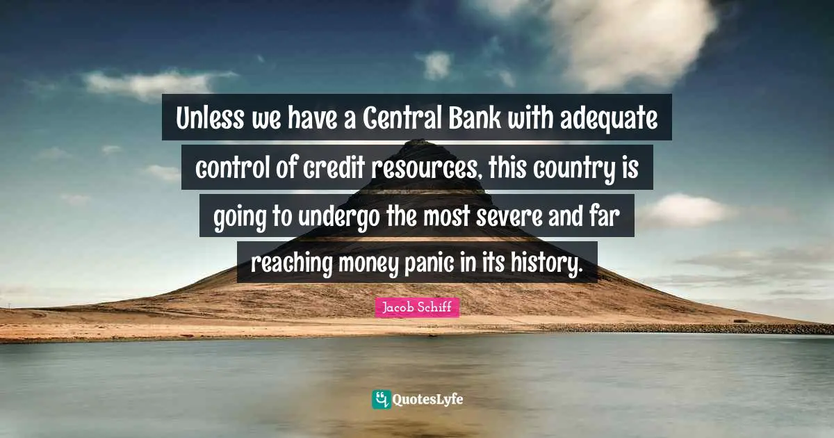Unless we have a Central Bank with adequate control of credit resources, this country is going to undergo the most severe and far reaching money panic in its history.