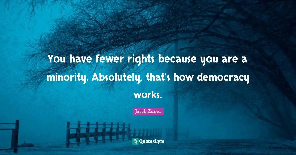 Fewer Quotes: "You have fewer rights because you are a minority. Absolutely, that’s how democracy works."