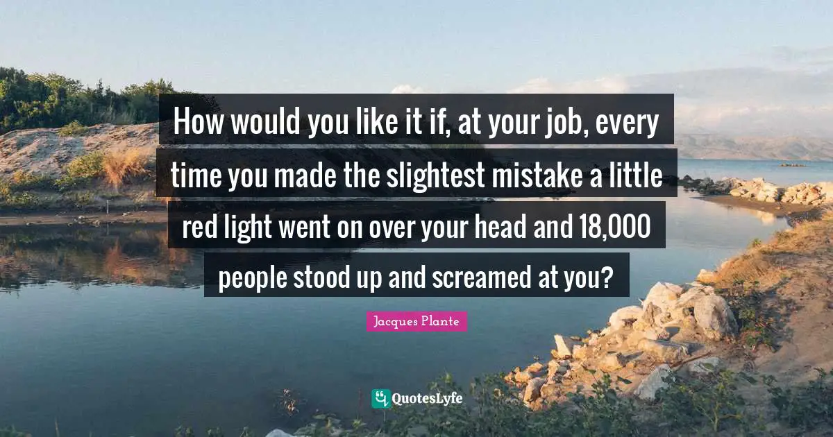 Hockey Quotes: "How would you like it if, at your job, every time you made the slightest mistake a little red light went on over your head and 18,000 people stood up and screamed at you?"