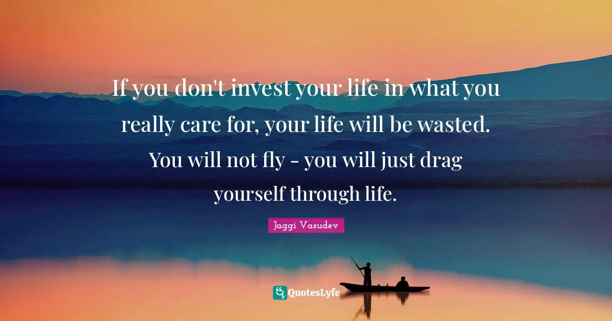 If you don't invest your life in what you really care for, your life will be wasted. You will not fly - you will just drag yourself through life.