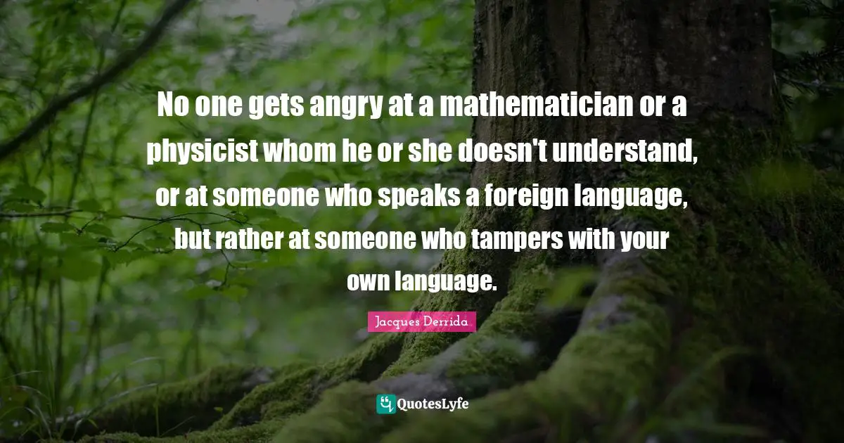 Mathematician Quotes: "No one gets angry at a mathematician or a physicist whom he or she doesn't understand, or at someone who speaks a foreign language, but rather at someone who tampers with your own language."