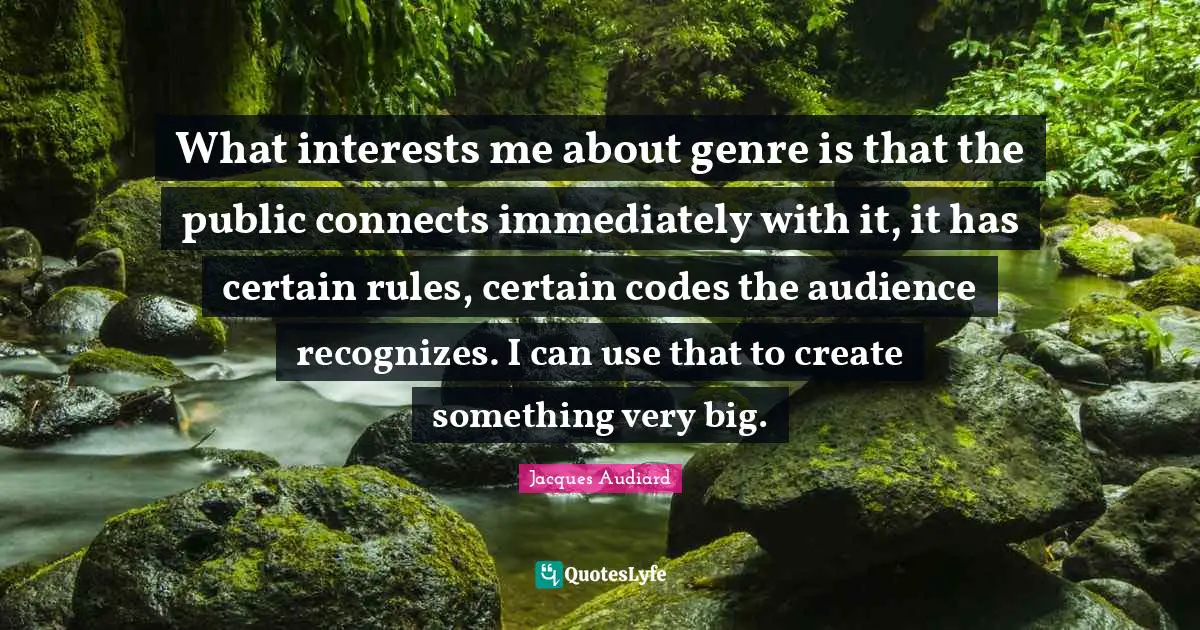 What interests me about genre is that the public connects immediately with it, it has certain rules, certain codes the audience recognizes. I can use that to create something very big.