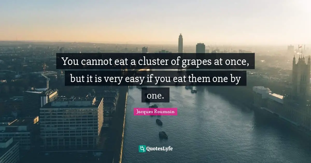 Grapes Quotes: "You cannot eat a cluster of grapes at once, but it is very easy if you eat them one by one."