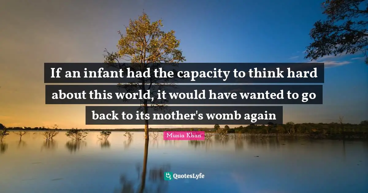 If an infant had the capacity to think hard about this world, it would have wanted to go back to its mother's womb again