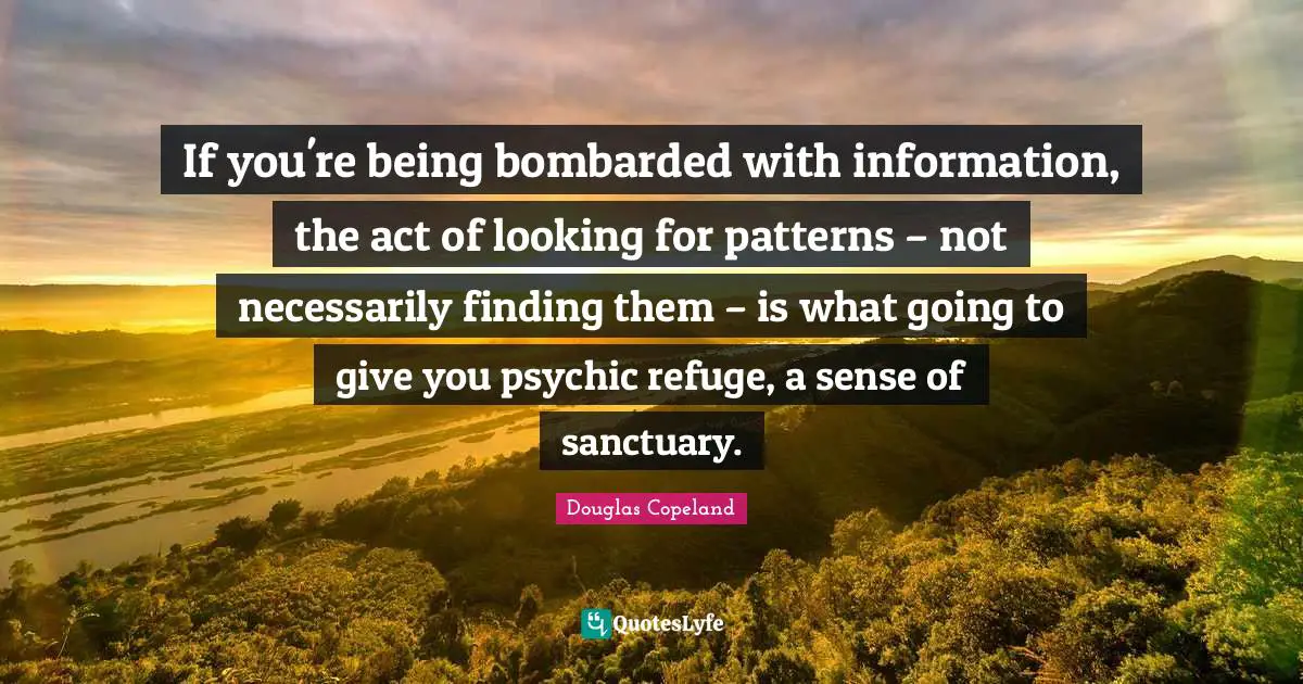 If you're being bombarded with information, the act of looking for patterns – not necessarily finding them – is what going to give you psychic refuge, a sense of sanctuary.