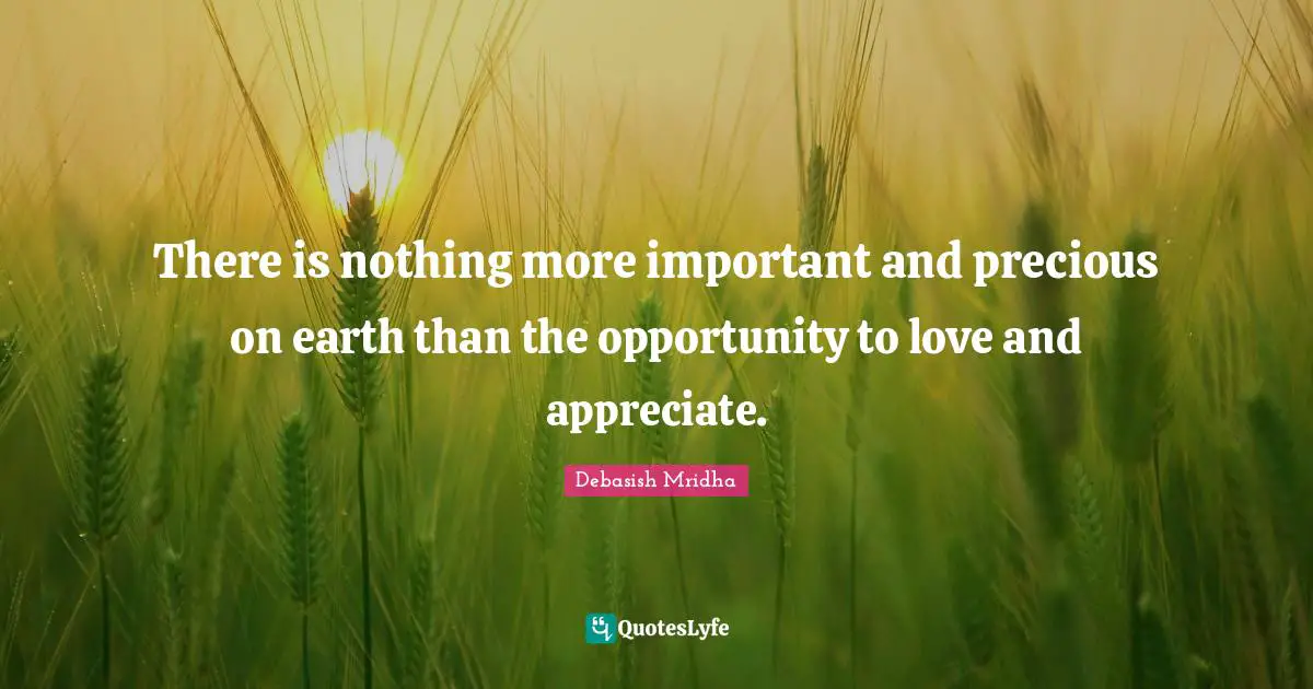 There is nothing more important and precious on earth than the opportunity to love and appreciate.