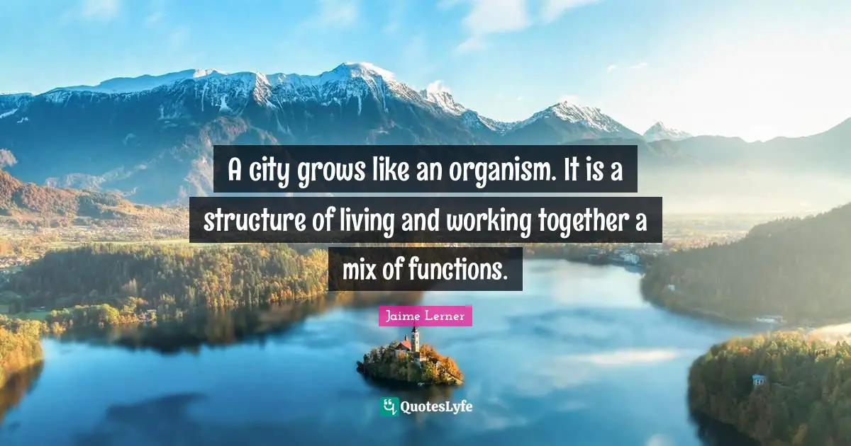 Jaime Lerner Quotes: "A city grows like an organism. It is a structure of living and working together a mix of functions."