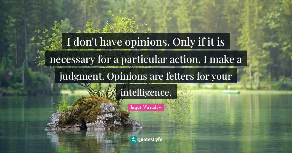I don't have opinions. Only if it is necessary for a particular action, I make a judgment. Opinions are fetters for your intelligence.