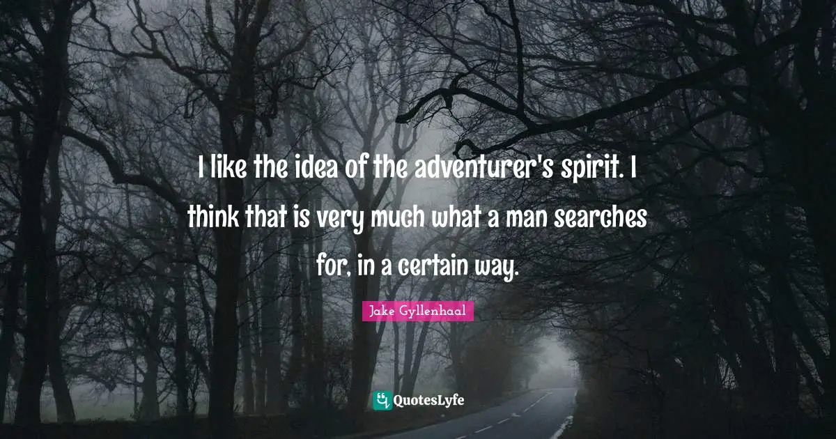 I like the idea of the adventurer's spirit. I think that is very much what a man searches for, in a certain way.