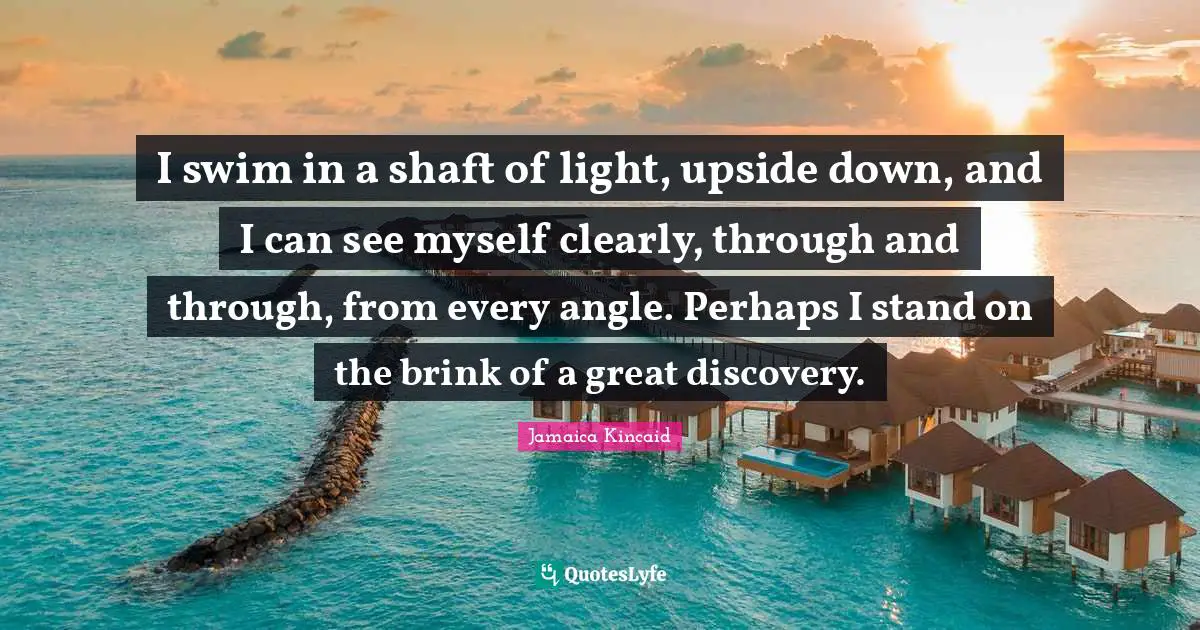 I swim in a shaft of light, upside down, and I can see myself clearly, through and through, from every angle. Perhaps I stand on the brink of a great discovery.