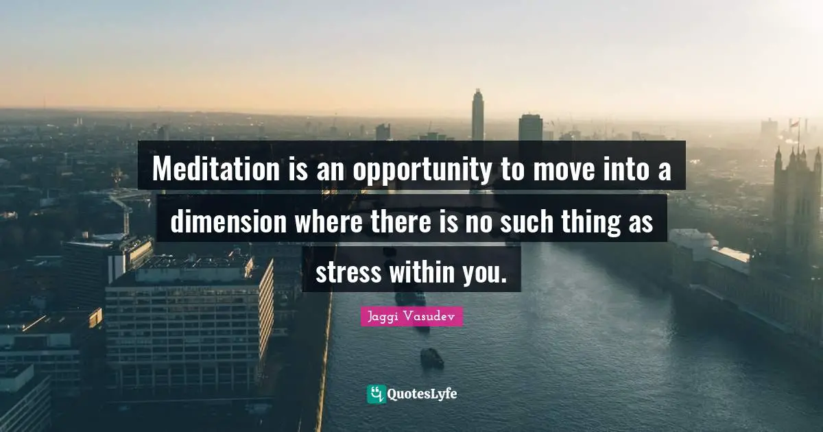 Meditation is an opportunity to move into a dimension where there is no such thing as stress within you.
