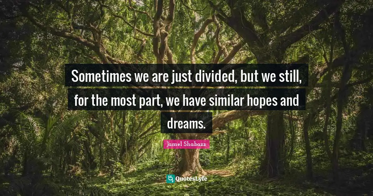 Sometimes we are just divided, but we still, for the most part, we have similar hopes and dreams.