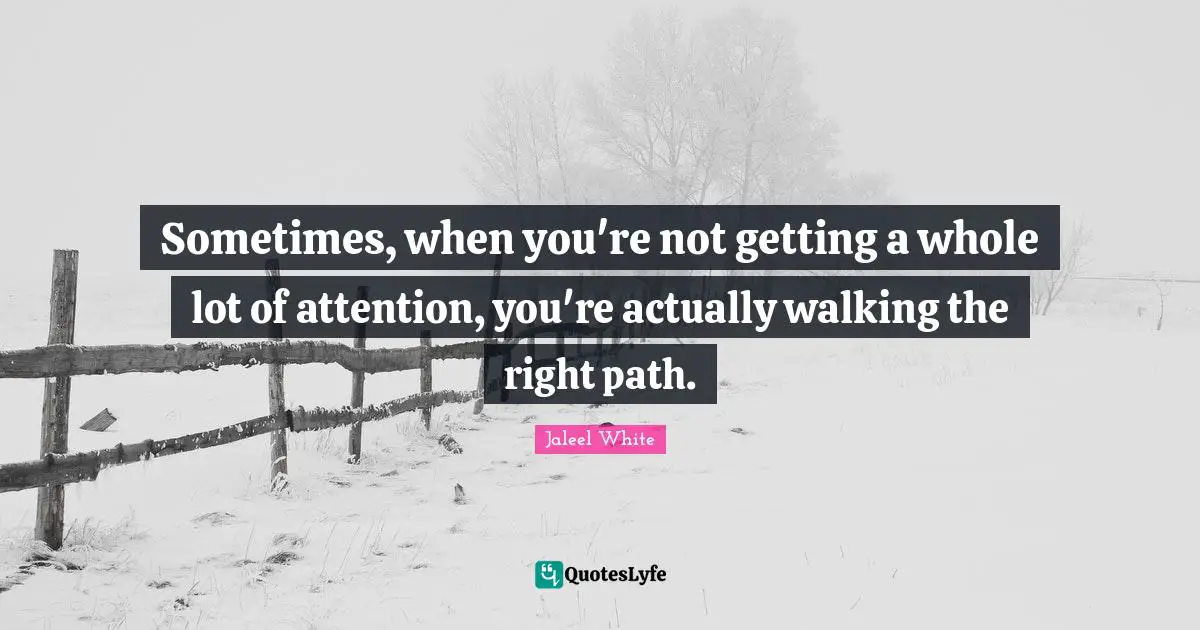 Right Path Quotes: "Sometimes, when you're not getting a whole lot of attention, you're actually walking the right path."