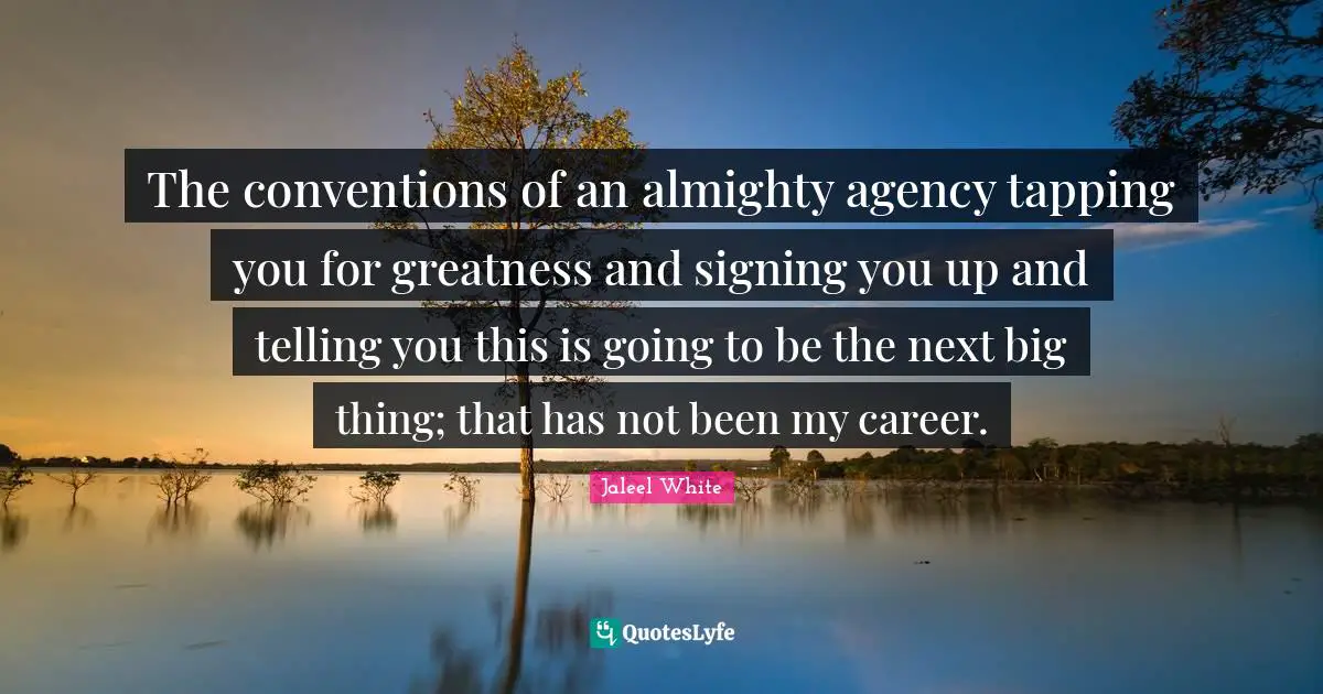 Jaleel White Quotes: "The conventions of an almighty agency tapping you for greatness and signing you up and telling you this is going to be the next big thing; that has not been my career."