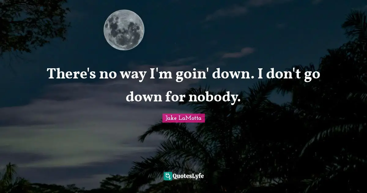 There's no way I'm goin' down. I don't go down for nobody.