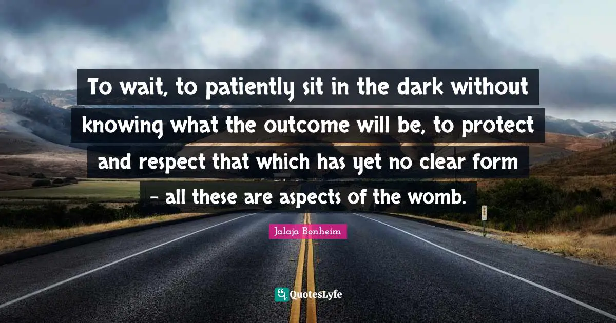 To wait, to patiently sit in the dark without knowing what the outcome will be, to protect and respect that which has yet no clear form - all these are aspects of the womb.