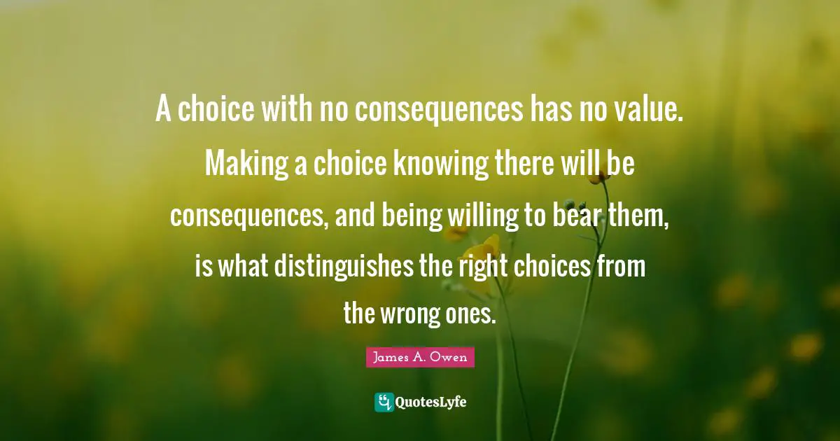 A choice with no consequences has no value. Making a choice knowing there will be consequences, and being willing to bear them, is what distinguishes the right choices from the wrong ones.