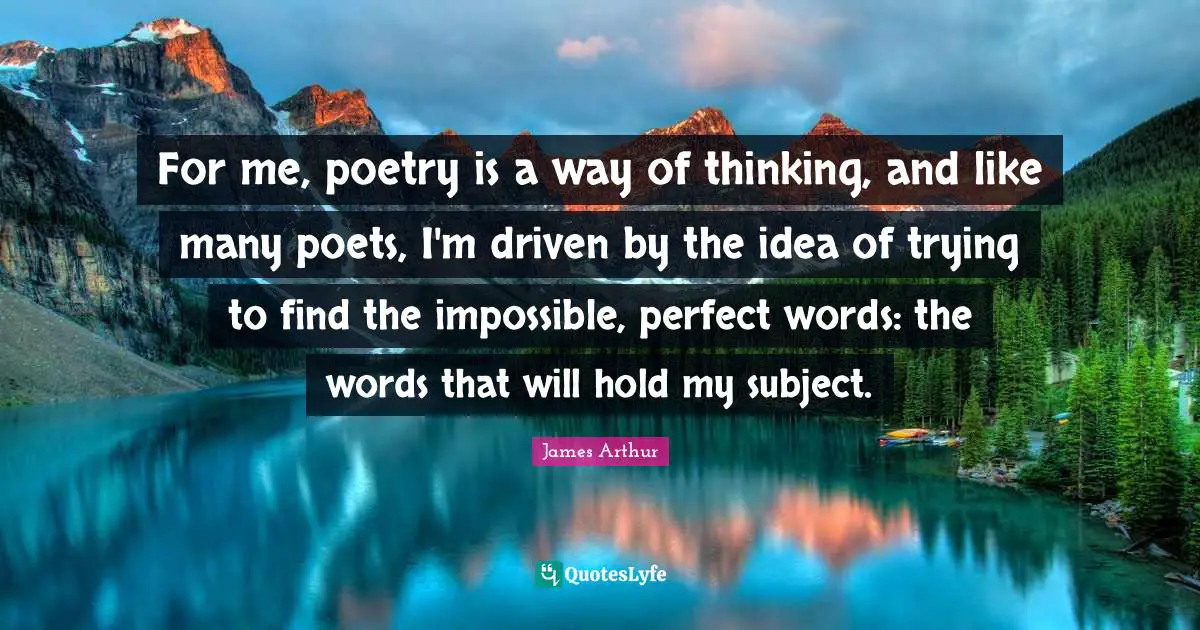 For me, poetry is a way of thinking, and like many poets, I'm driven by the idea of trying to find the impossible, perfect words: the words that will hold my subject.