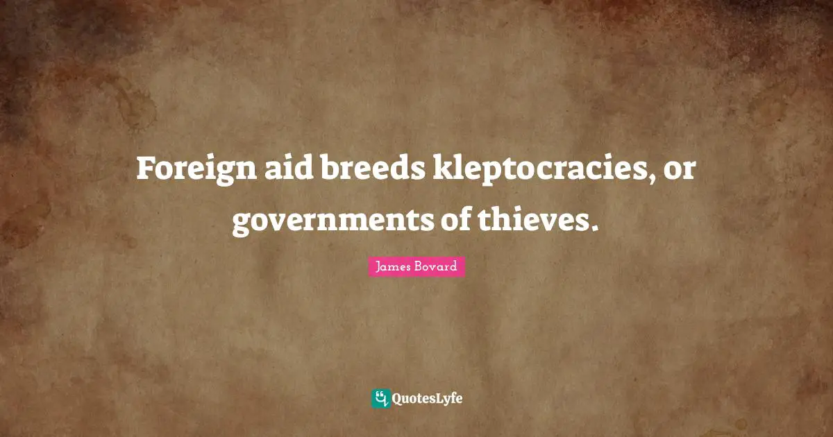 Foreign aid breeds kleptocracies, or governments of thieves.