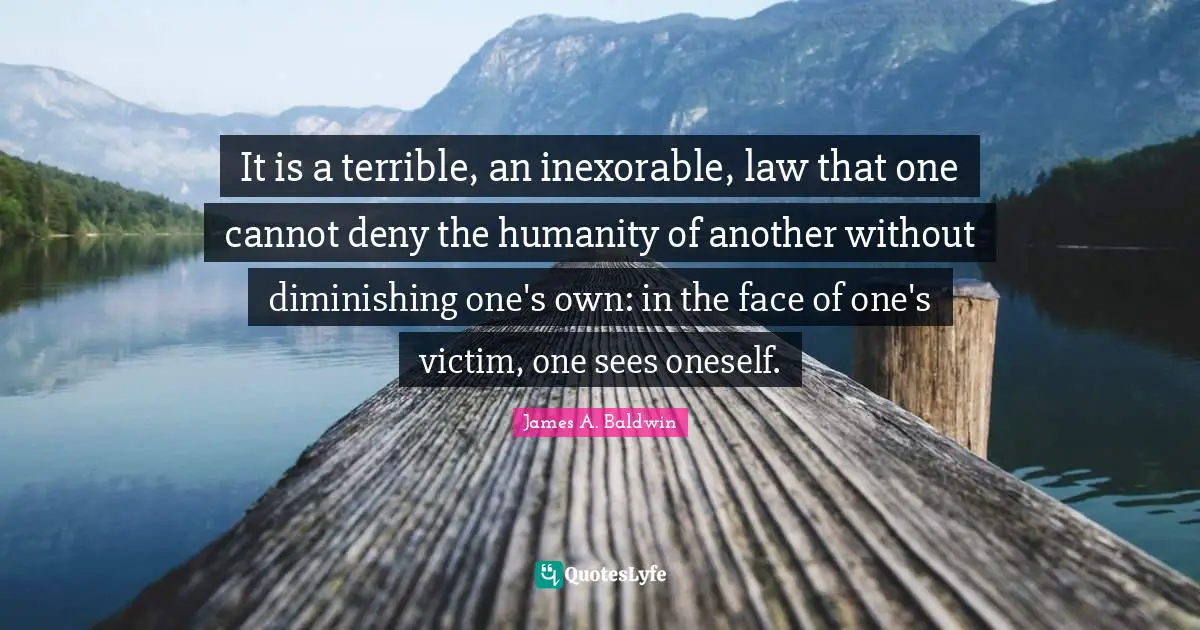 It is a terrible, an inexorable, law that one cannot deny the humanity of another without diminishing one's own: in the face of one's victim, one sees oneself.
