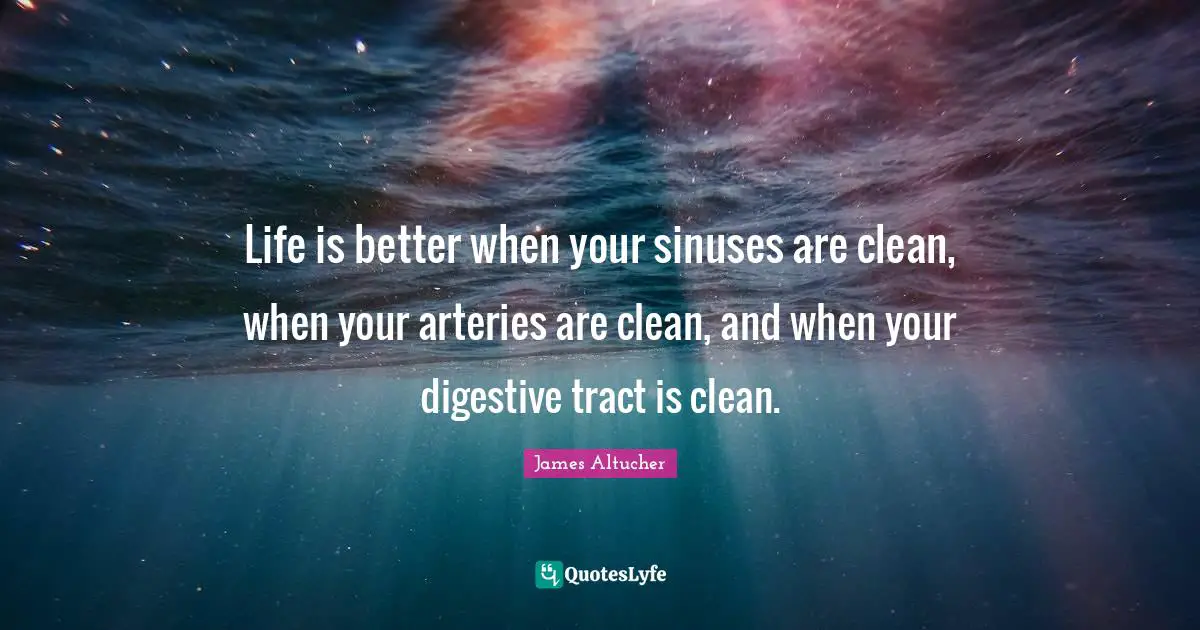 Clean Quotes: "Life is better when your sinuses are clean, when your arteries are clean, and when your digestive tract is clean."