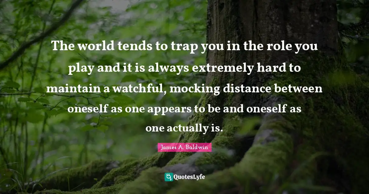 The world tends to trap you in the role you play and it is always extremely hard to maintain a watchful, mocking distance between oneself as one appears to be and oneself as one actually is.