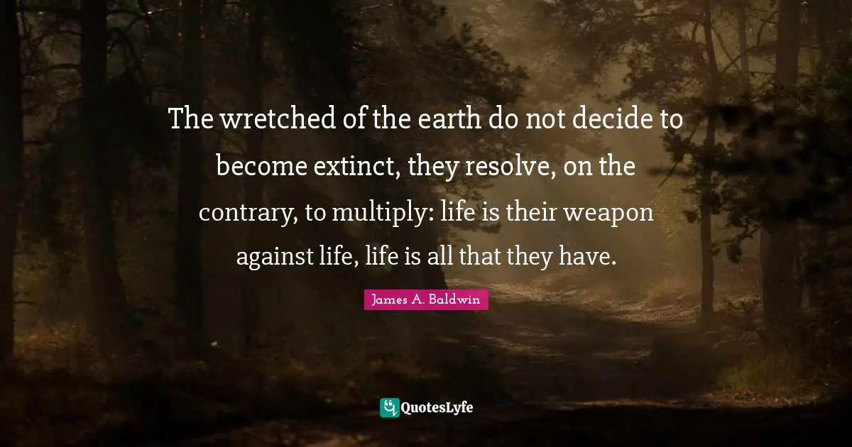 The wretched of the earth do not decide to become extinct, they resolve, on the contrary, to multiply: life is their weapon against life, life is all that they have.